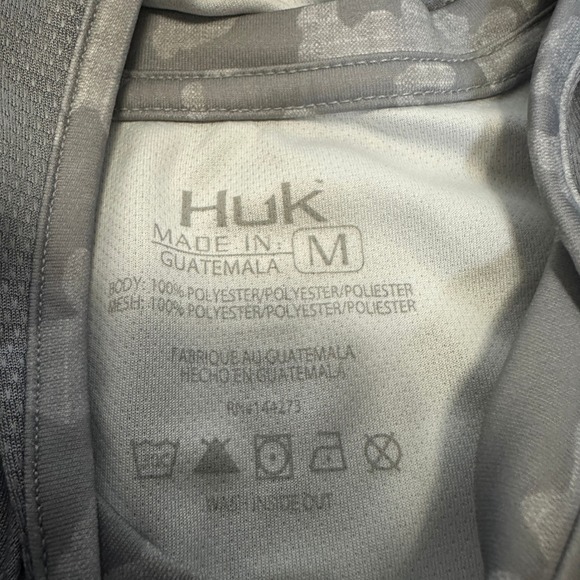 Huk Fishing Mens Grey Camo Performance Hoodie Long Sleeve Sun Shirt Size M - Picture 6 of 9